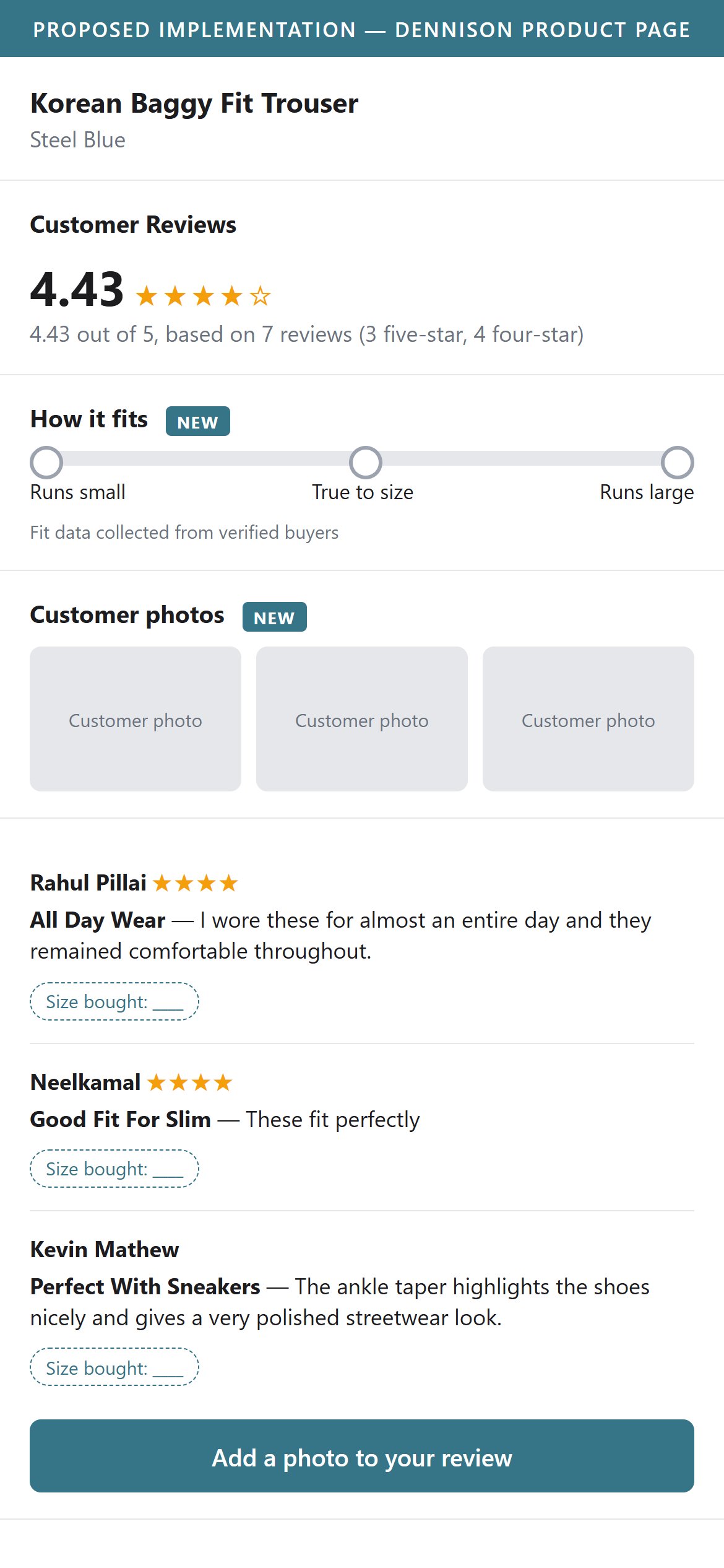 Proposed Implementation — Dennison Product Page